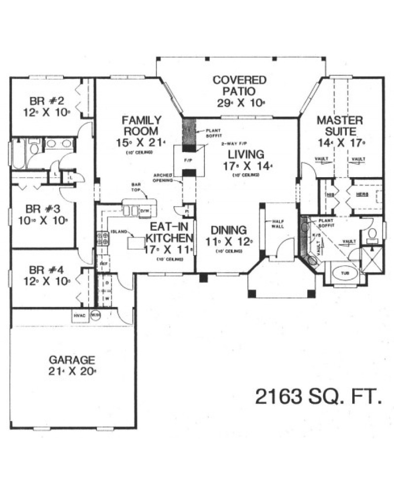 House Plan H2163A Ranch, Southern